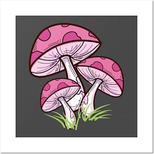 Cute Pink Toadstools! Posters and Art